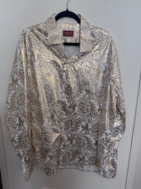 Paisley Metallic Button-Down Shirt in Gold on Cream - Consequence XL